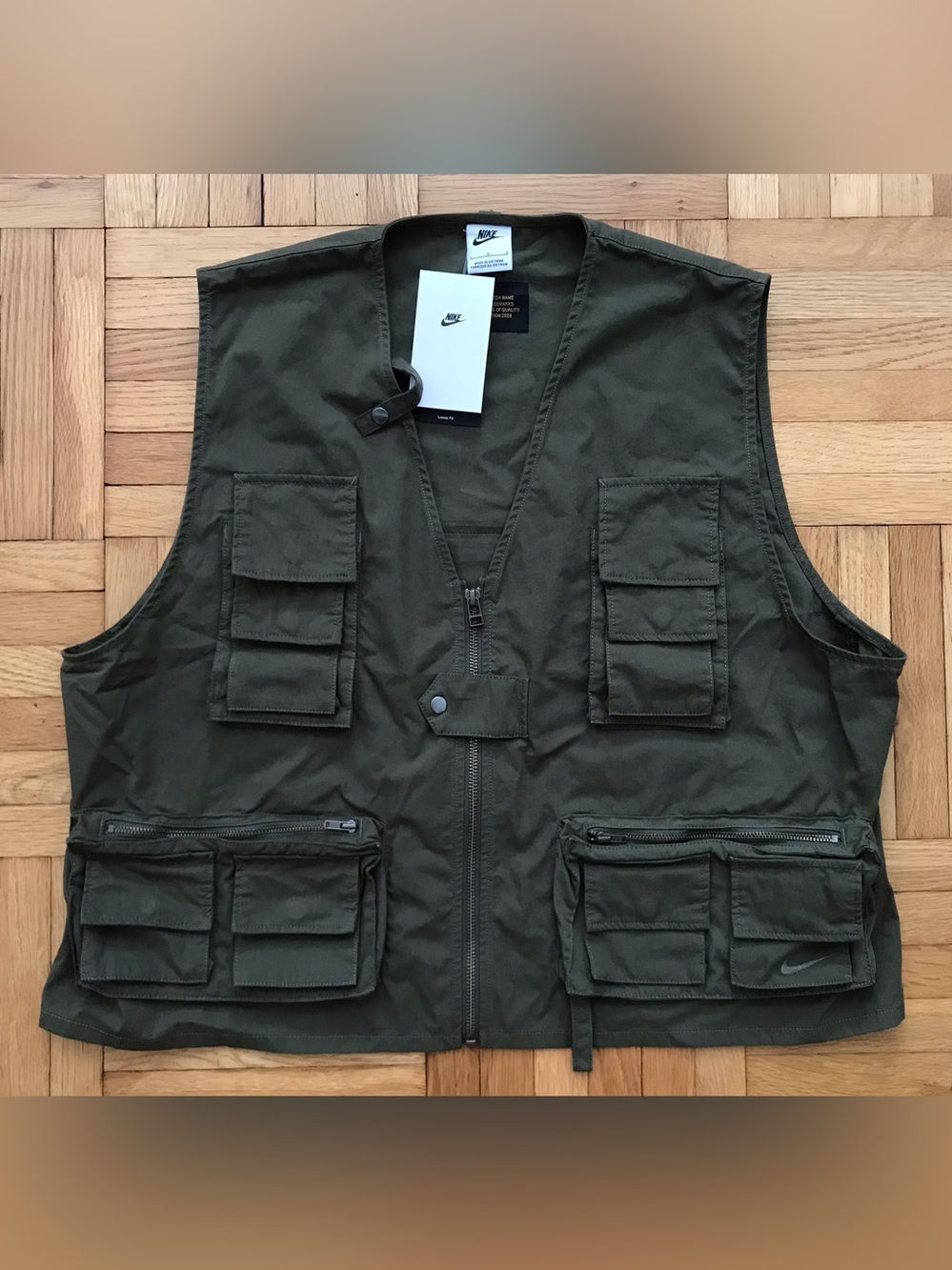 Size Large Mens Nike Life Utility Loose Fit Gilet Vest Olive Green FN3214-325